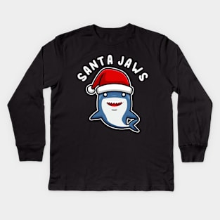 Santa Jaws Shark Christmas Pun Kids Long Sleeve T-Shirt